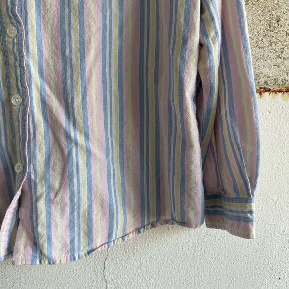 Cottagecore Pastel Rainbow Striped Button Down Shirt Large - Picture 2 of 6